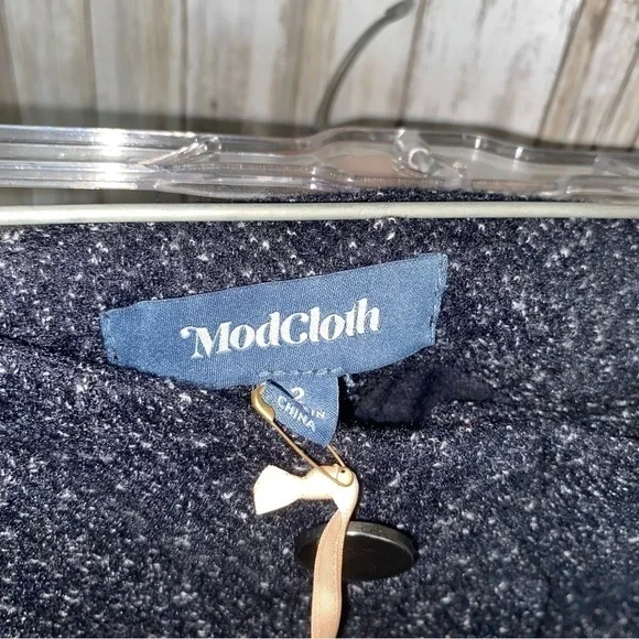 NWT ModCloth Decisions, Decisions Navy Blue Tweed High Rise Wide Leg Pants - Picture 8 of 9